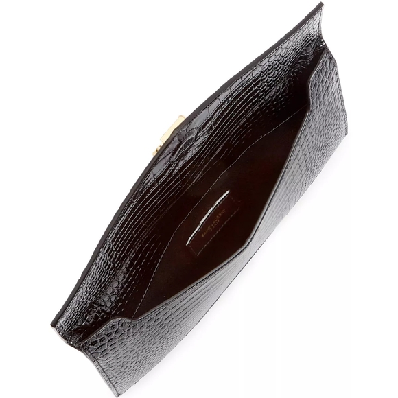 BNIB! SAINT LAURENT YSL Crocodile Embossed Calfskin Uptown Monogram Clutch Black - Picture 10 of 15